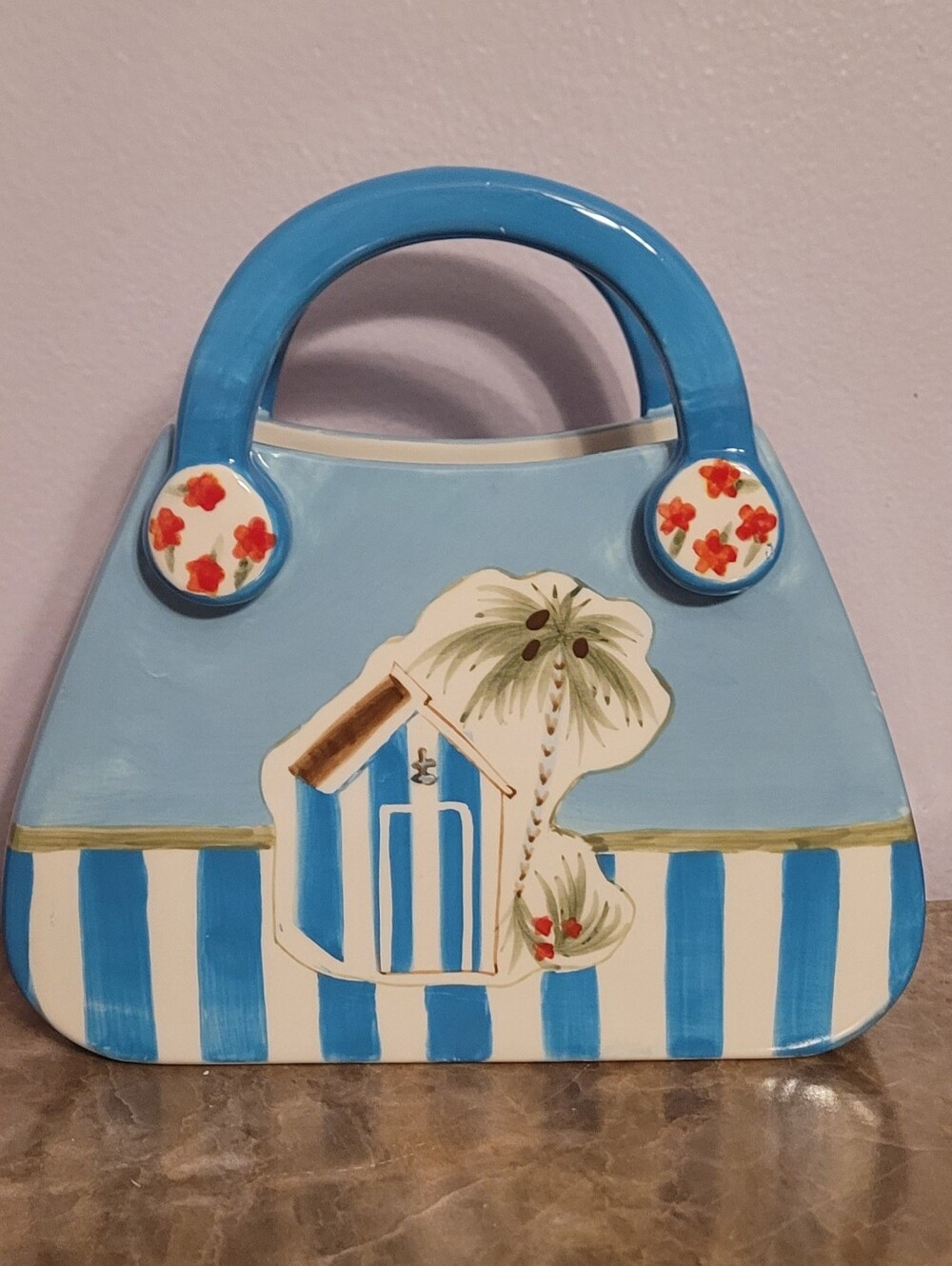 Vintage MWW Market Ceramic Purse Vase/ Beach Hut Cabana Coastal Planter